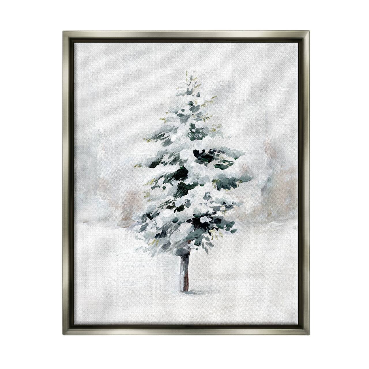 Stupell Industries Wintery Snow Tree Scene Framed Floater Canvas Wall Art